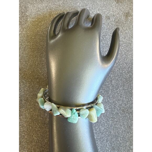 Light Blue Stone & Silver Cuff Bracelet - Picture 3 of 4